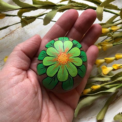 Hand Painted Flower Stones Flower Painting Hand Painted Rock