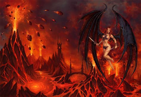 2275x1575 Red Fire Demon Wings Fantasy Luminos Girl Hell Coolwallpapers Me