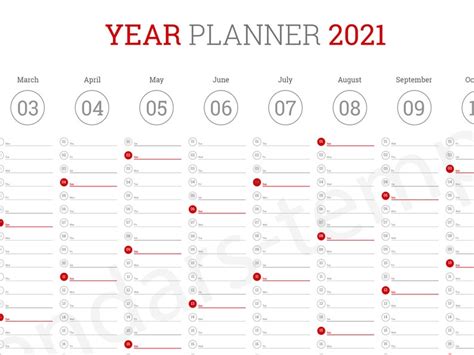 2021 Year Planner Wall Horizontal Yearly Printable Annual Etsy