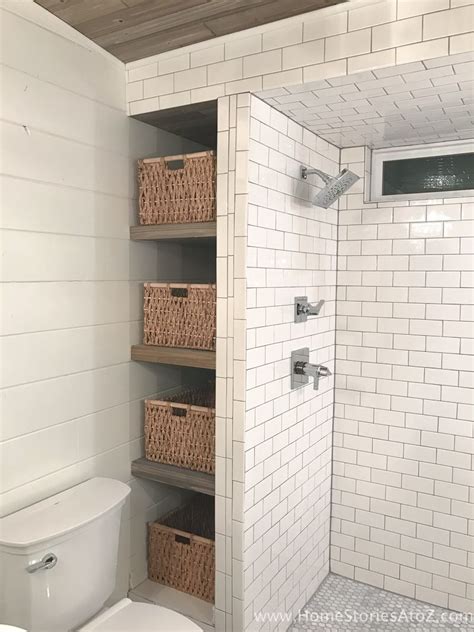How To Build Bathroom Shelves Next To Shower Small Bathroom Remodel