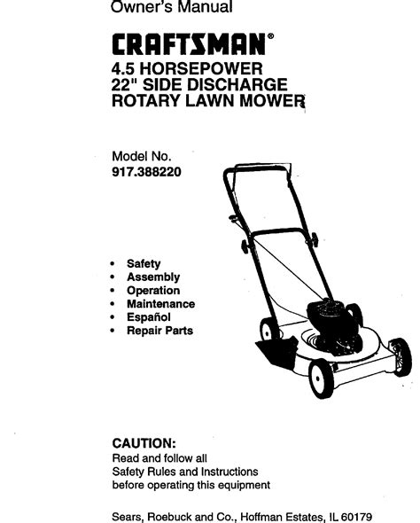 Craftsman 917388220 User Manual 45hp 22 Rotary Lawn Mower Manuals And