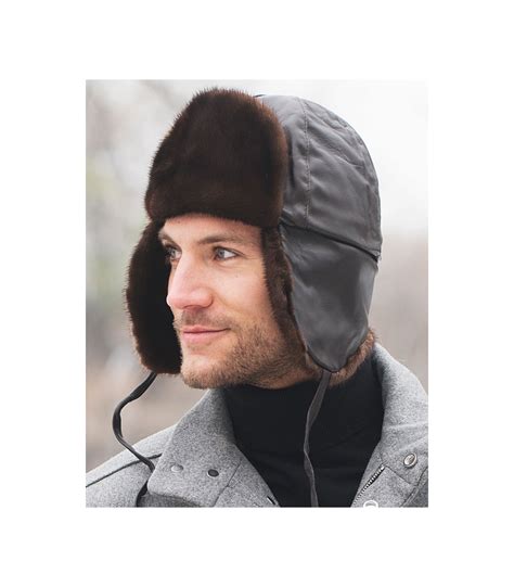 Brown Mink Trapper Hat For Men
