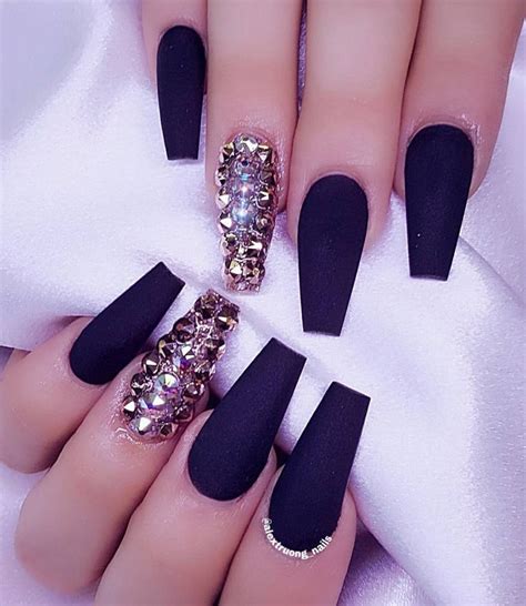 Black Matte Nails With Rhinestones For More Of The Best Nail
