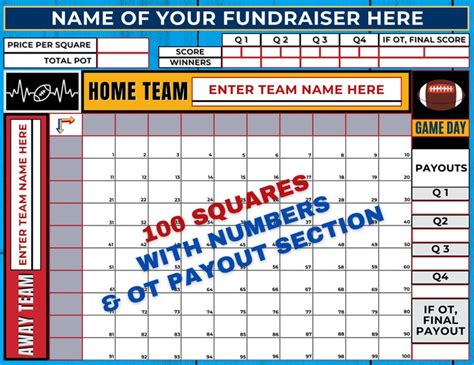 Editable Football Fundraiser Squares Edit Teamfundraiser Name