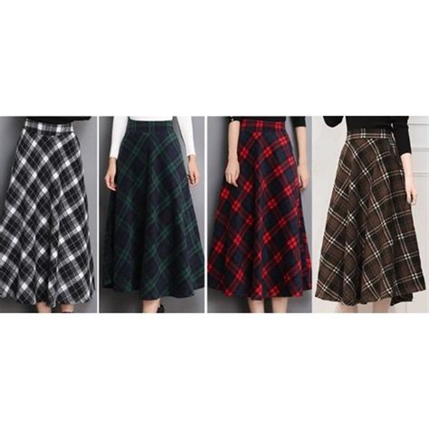 england style red plaid high waist midi skirts woolen plus size 3xl a line pleated 2019 winter