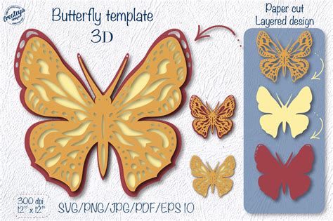 Butterfly SVG layered 3D template for Cricut project By Createya Design