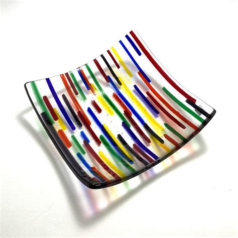Rainbow Stripes Fused Glass Plate Rainbow Glass Bowl Etsy Canada In 2023 Fused Glass Plates