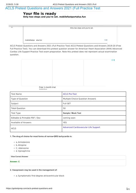 Acls Pretest Questions And Answers 2021 Full Practice Test Acls