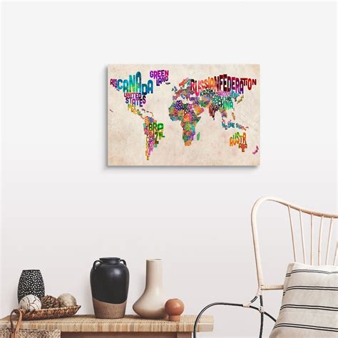 World Map Made Up Of Country Names Wall Art Canvas Prints Framed