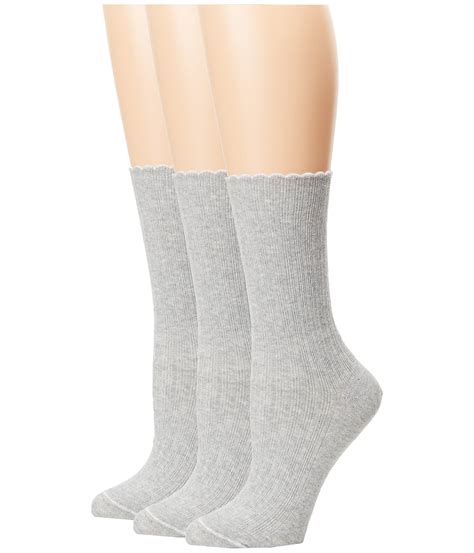 hue scalloped pointelle socks 3 pack in gray lyst