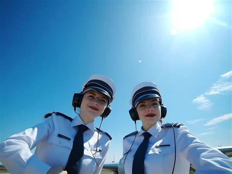 premium ai image photo of female pilots in uniforms with aviation maps and headsets sk world