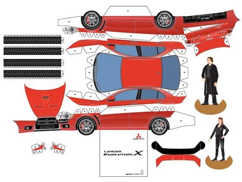 Paper Model Of A Red Car With Men In Suits And Ties Standing Next To It