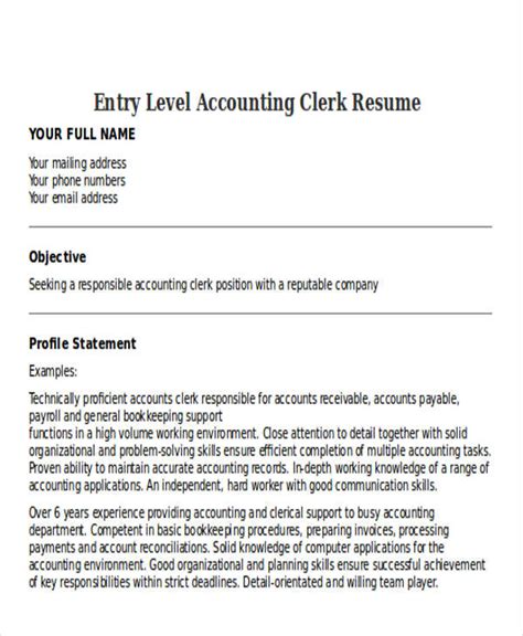 Resume Examples For Entry Level Accountants