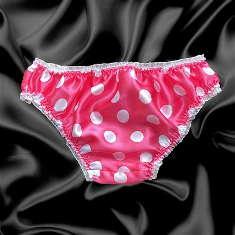 Hot Pink Satin Polkadot Frilly Sissy Panties Bikini Knicker Briefs Size