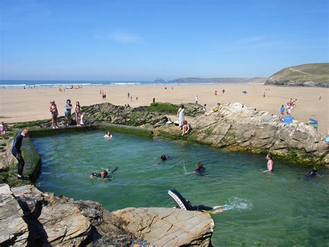 Swimming In The Sea Pool At Chapel Rock Perranporth Beach Devon And