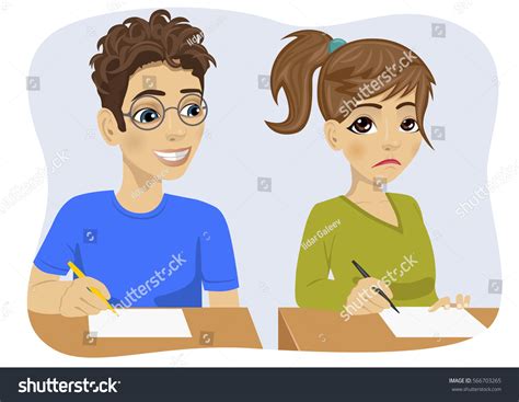 Young Teenager Boy Glasses Copying His Stock Vector Royalty Free