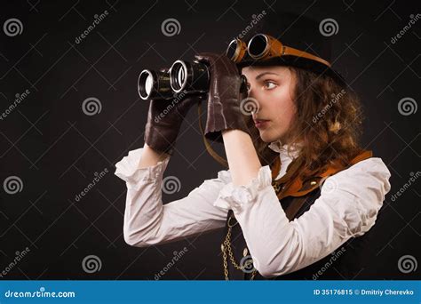 Steam Punk Girl With Binocular Stock Image Image Of Chess Clock