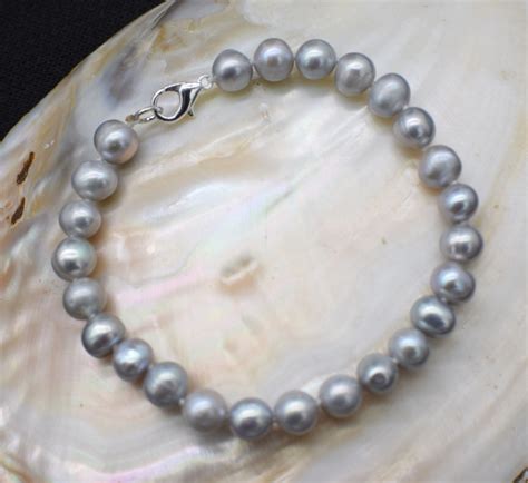 Freshwater Pearl Bracelet Near Round Gray 7 8mm 7 5inch Wholesale Beads