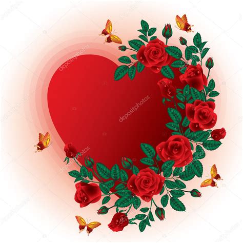 Love Card Roses Heart Frame Vector Illustration Stock Vector By