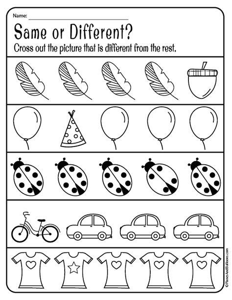 Same And Different Worksheets For Preschool Free Download Preschool