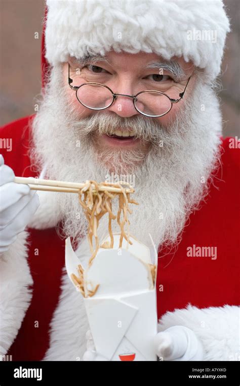 Santa Claus Eating Chinese Food Stock Photo 6823612 Alamy
