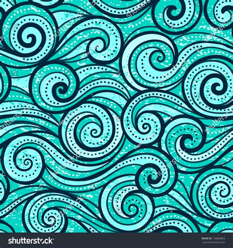 Wave Grunge Turquoise Seamless Pattern Stock Vector