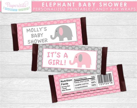 Elephant Theme Baby Shower Chocolate Bar Wrappers Pink And Grey