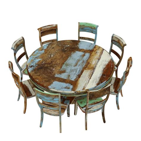 Ours are designed with the right proportions to be comfortable to sit in until dessert. Wilmington Rustic Reclaimed Wood Large Round Dining Table Chair Set