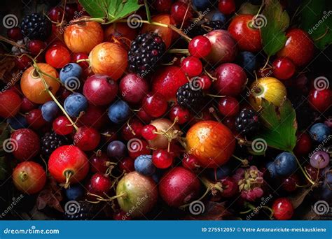 Berries Overhead Closeup Colorful Assorted Mix Generative Ai Stock