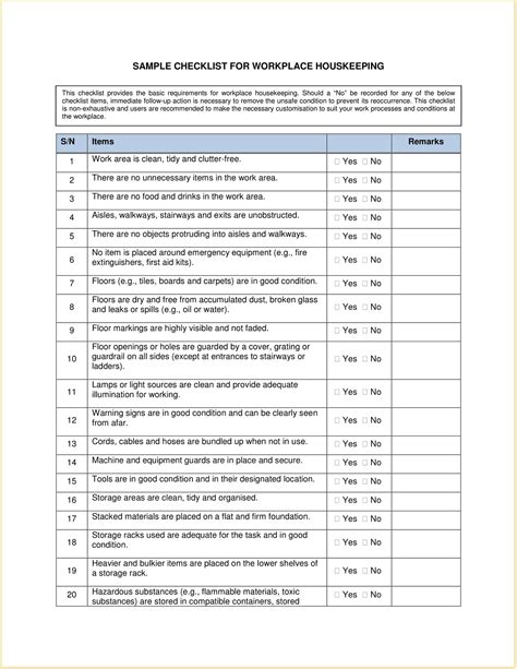 Maybe you would like to learn more about one of these? Workplace Housekeeping Checklist Template Example