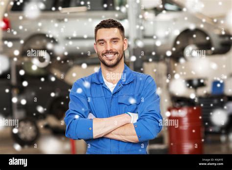 Happy Auto Mechanic Man Or Smith At Car Workshop Stock Photo Alamy