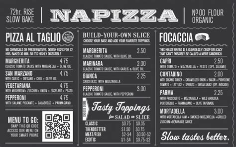 Napizza Wall Menu Closeup Menu Restaurant Chalkboard Menu