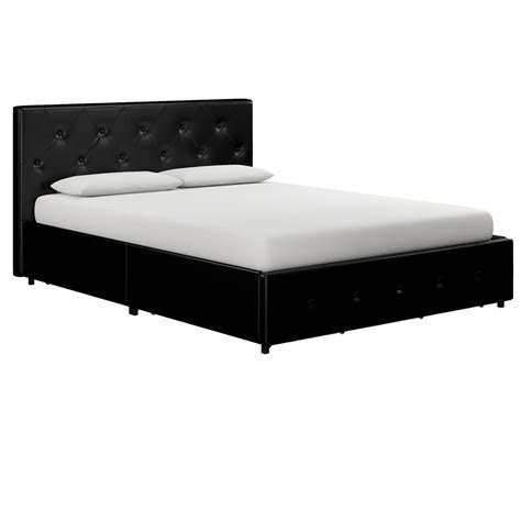 Dhp Dakota Queen Upholstered Bed With Storage Drawers In Black Faux Leather