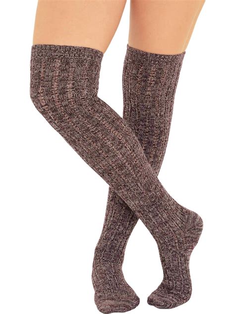 Memo Womens Over The Knee Socks Twist Marl Yarn Knit Fabric Burgandy Black Or Blue Walmart