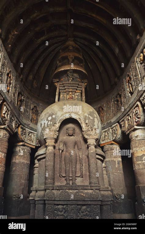 Carving At Ajanta Caves Unesco World Heritage Site In Mumbai
