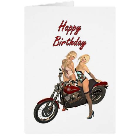 Pin Up Biker Girls Birthday Card Zazzle