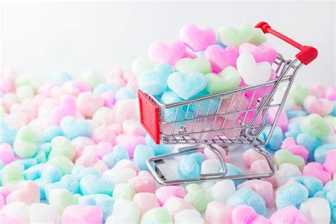 Colorful Heart In Shopping Cart Love Colorful Foam Heart Stock Image