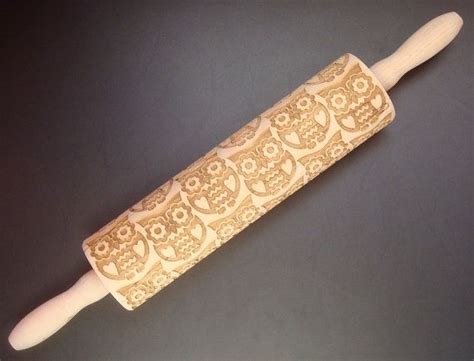 Wooden Embossing Rolling Pin Owl Pattern Etsy Owl Patterns