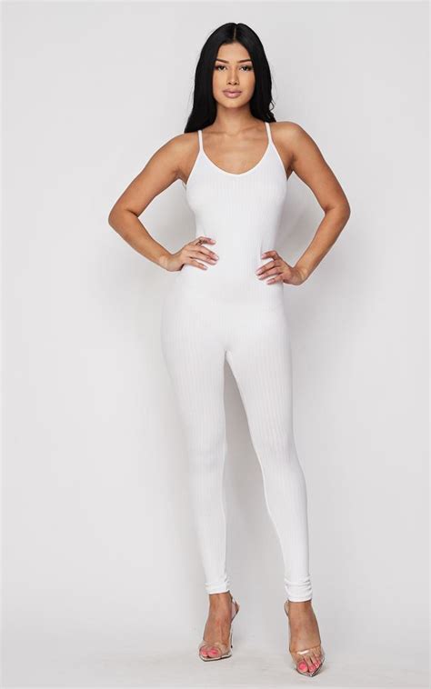 ribbed camisole unitard in white
