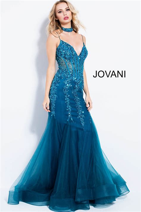 Jovani 56032 Teal Embellished Corset Mermaid Prom Dress