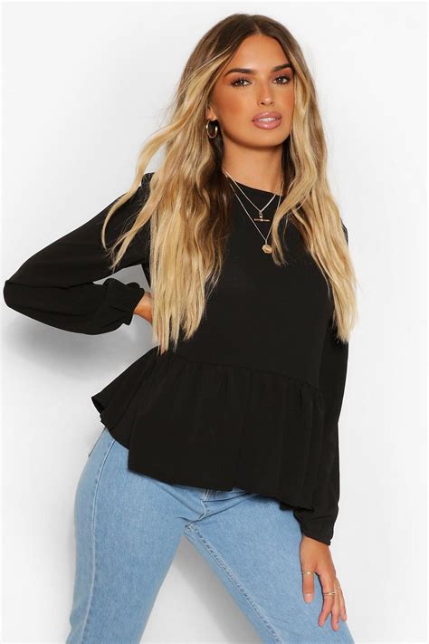 Womens Woven Long Sleeve Smock Top Boohoo Uk Smock Top Sleeves