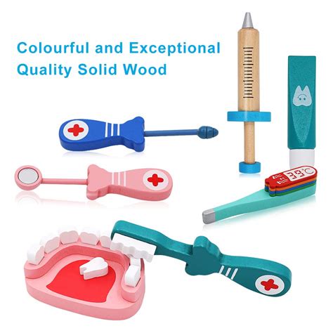 Tresbro Doctor Kits For Kids Wooden Dentist Tool Toys For Toddlers