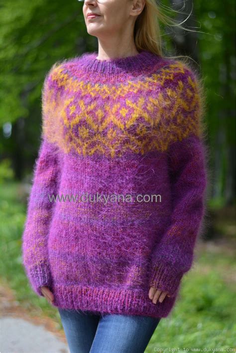 Icelandic Crewneck Wool Mohair Sweater In Purple Mixi74