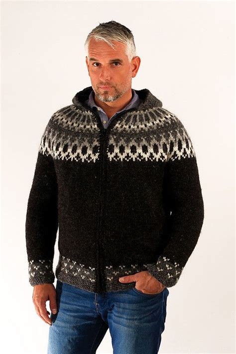 Skipper Wool Cardigan Whood Black Icelandic Wool Sweaters Icelandic
