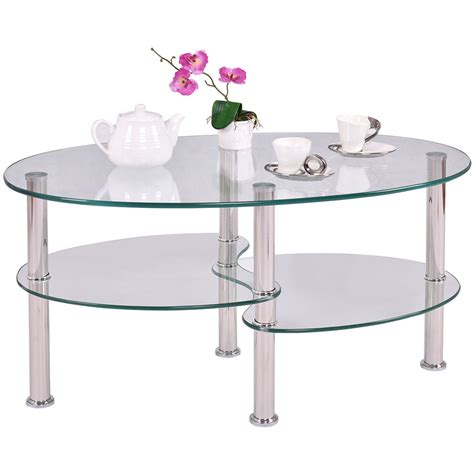 Shop with afterpay on eligible items. Tempered Glass Oval Side Coffee Table Transparent Round ...