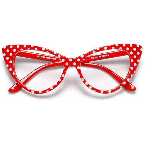 50s Inspired Polka Dot Cat Eye Clear Lens Eye Wear Glasses Sunglass Spot