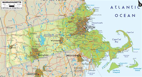 Physical Map Of Massachusetts Ezilon Maps