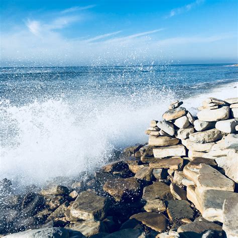 Big Waves Crashing Onto Rocky Shore At King Tide Image Free Stock