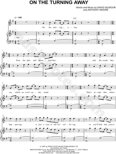 Pink Floyd On The Turning Away Sheet Music In G Major Download And Print Sku Mn0188319