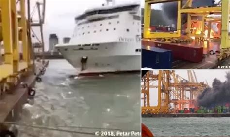 Crane Crashes To The Ground And Explodes After Out Of Control Ferry Smashes Into It In Barcelona